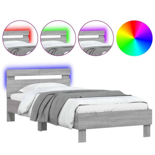 Berkfield Home Bed Frame without Mattress with LED Lights Grey Sonoma 100x200 cm - image 1