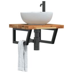 Berkfield Home Basin Shelf Wall Mounted Steel & Solid Wood Acacia in Brown