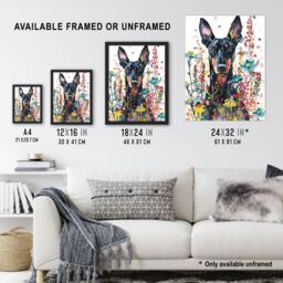 Artery8 Dog Lover Happy Doberman in Spring Wildflowers Framed Wall Art - Size: A4 - thumbnail 3