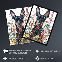 Artery8 Dog Lover Happy Doberman in Spring Wildflowers Framed Wall Art - Size: A4 - thumbnail 2