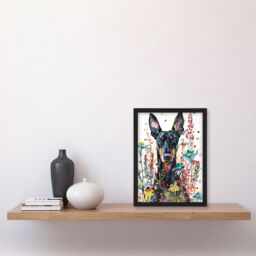 Artery8 Dog Lover Happy Doberman in Spring Wildflowers Framed Wall Art - Size: A4 - thumbnail 4