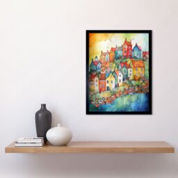 "Artery8 Wall Art Print Village Of Manarola Italy Folk Art Framed in Black - Size: W12"" x H16""" - thumbnail 2