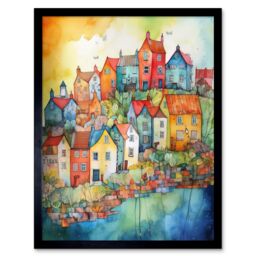 "Artery8 Wall Art Print Village Of Manarola Italy Folk Art Framed in Black - Size: W12"" x H16""" - thumbnail 1