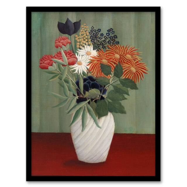 "Artery8 Flower Bouquet China Asters Rousseau Vintage Framed Wall Art Print - Size: W12"" x H16""" - image 1