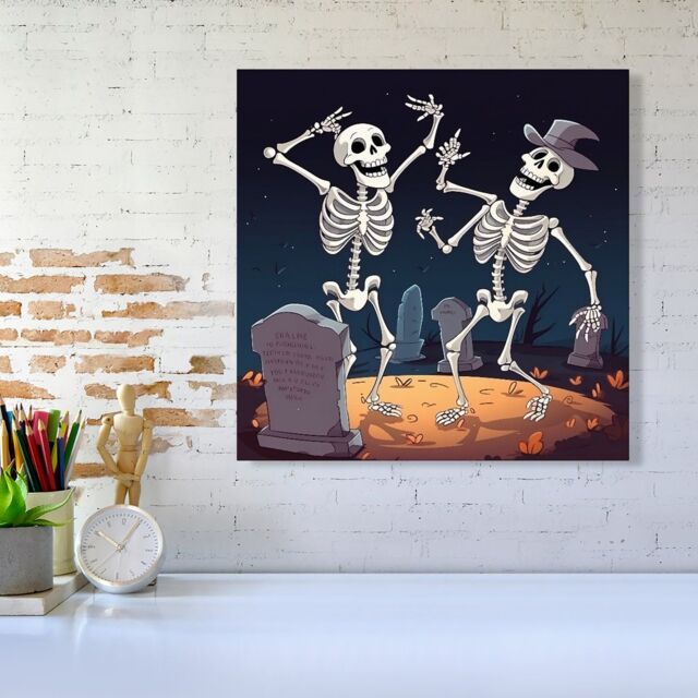 Warren Reed - Designer Skeletons Dancing Canvas in Black - Size: w10 inch x h10 inch - image 1