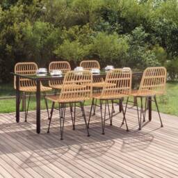 Berkfield Home Beautiful 7 Piece Garden Dining Set Poly Rattan in Light Tan - thumbnail 2