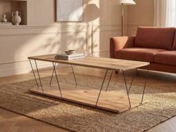 Vente-unique 1-Shelf Coffee Table - Colour: Natural & Black - DELORY in Light Oak - thumbnail 3