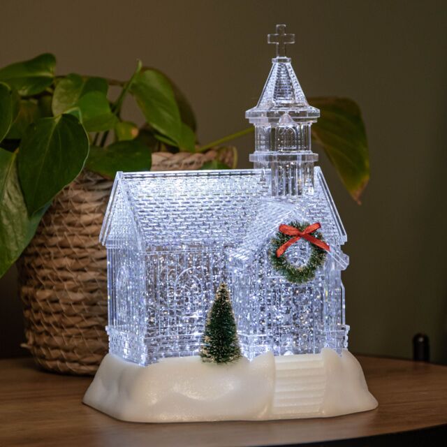 Samuel Alexander 23cm Battery Operated Light up Christmas Church with Swirling Glitter & LEDs - image 1