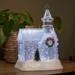 Samuel Alexander 23cm Battery Operated Light up Christmas Church with Swirling Glitter & LEDs - thumbnail 1