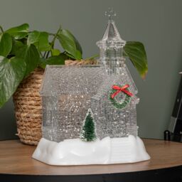 Samuel Alexander 23cm Battery Operated Light up Christmas Church with Swirling Glitter & LEDs - thumbnail 3