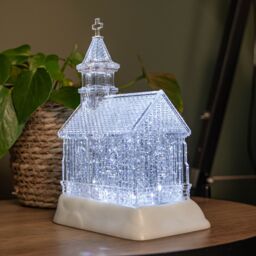 Samuel Alexander 23cm Battery Operated Light up Christmas Church with Swirling Glitter & LEDs - thumbnail 4