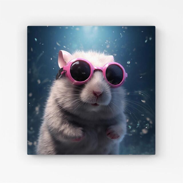 "Warren Reed - Designer Splashart DoorMouse with Pink Glasses Canvas - Size: W16"" x H16""" - image 1