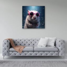 "Warren Reed - Designer Splashart DoorMouse with Pink Glasses Canvas - Size: W16"" x H16""" - thumbnail 4