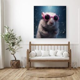 "Warren Reed - Designer Splashart DoorMouse with Pink Glasses Canvas - Size: W16"" x H16""" - thumbnail 3