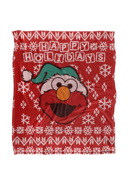 Sesame Street Elmo Ugly Christmas Sweater Silky Touch Super Soft Throw Blanket 152 X 127 cm in White - image 1