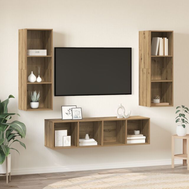 Berkfield Home TV Cabinet Set with Shelf 3 pcs Artisan oak 37 x 37 x 142.5 cm in Brown - image 1