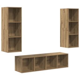 Berkfield Home TV Cabinet Set with Shelf 3 pcs Artisan oak 37 x 37 x 142.5 cm in Brown - thumbnail 2