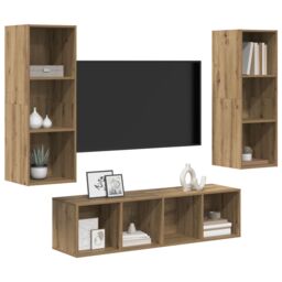 Berkfield Home TV Cabinet Set with Shelf 3 pcs Artisan oak 37 x 37 x 142.5 cm in Brown - thumbnail 3