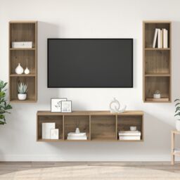 Berkfield Home TV Cabinet Set with Shelf 3 pcs Artisan oak 37 x 37 x 142.5 cm in Brown - thumbnail 4