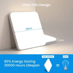 Goeco LED Ceiling Light 25cm 32W 4500K Square IP54 Waterproof for Bathroom in White - thumbnail 2