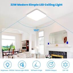 Goeco LED Ceiling Light 25cm 32W 4500K Square IP54 Waterproof for Bathroom in White - thumbnail 4