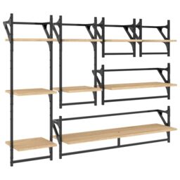Berkfield Home 6 Piece Wall Shelf Set with Bars Sonoma Oak Engineered Wood in Brown - thumbnail 2