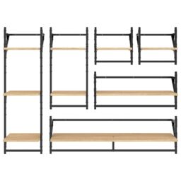Berkfield Home 6 Piece Wall Shelf Set with Bars Sonoma Oak Engineered Wood in Brown - thumbnail 4