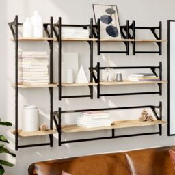 Berkfield Home 6 Piece Wall Shelf Set with Bars Sonoma Oak Engineered Wood in Brown - thumbnail 1