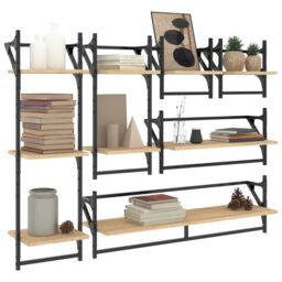 Berkfield Home 6 Piece Wall Shelf Set with Bars Sonoma Oak Engineered Wood in Brown - thumbnail 3