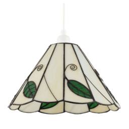 Happy Homewares Chic Floral Tiffany Glass Pendant Light Shade with Ornate Green Leaves