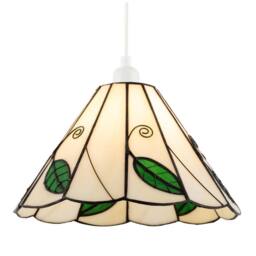 Happy Homewares Chic Floral Tiffany Glass Pendant Light Shade with Ornate Green Leaves - thumbnail 2