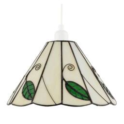 Happy Homewares Chic Floral Tiffany Glass Pendant Light Shade with Ornate Green Leaves - thumbnail 8