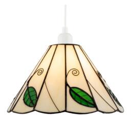 Happy Homewares Chic Floral Tiffany Glass Pendant Light Shade with Ornate Green Leaves - thumbnail 5