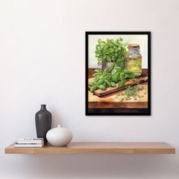 "Artery8 Country Kitchen Art Watercolour Basil Herb Still Life Study Painting Art Print Framed Poster Wall Decor 12x16 inch - Size: W12"" x H16""" - thumbnail 4