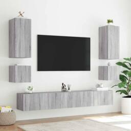Berkfield Home TV Wall Cabinet with LED Lights Grey Sonoma 40.5x35x40 cm - thumbnail 6