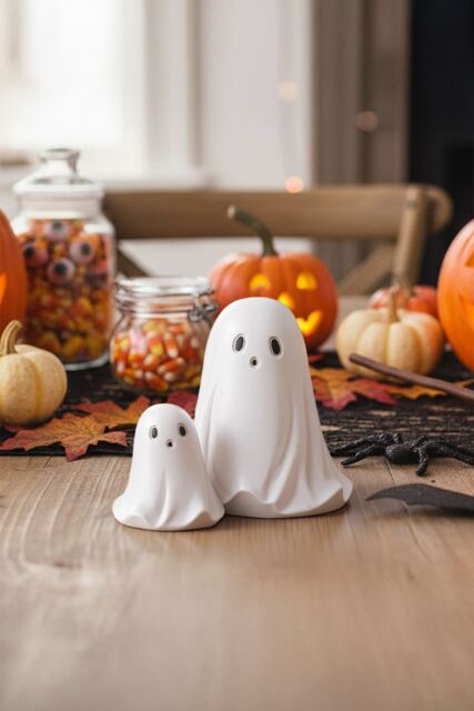 Living and Home Mini Halloween Ghost Duo Figurine Resin Ornament for Table, Shelf & Windowsill Decor in White - image 1