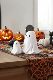 Living and Home Mini Halloween Ghost Duo Figurine Resin Ornament for Table, Shelf & Windowsill Decor in White - thumbnail 2