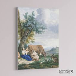 "Artery8 Peasant Family & cattle Landscape Schouman Canvas Wall Art Print - Size: W12"" x H16""" - thumbnail 2
