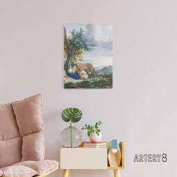 "Artery8 Peasant Family & cattle Landscape Schouman Canvas Wall Art Print - Size: W12"" x H16""" - thumbnail 3