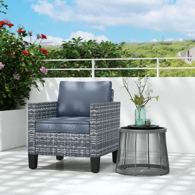OUTSUNNY Single Rattan Chair, Garden Armchair with Cushions, Light Grey - image 1