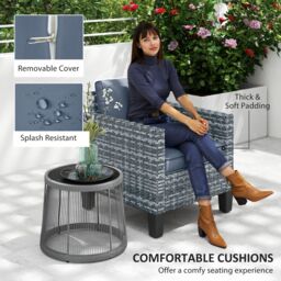 OUTSUNNY Single Rattan Chair, Garden Armchair with Cushions, Light Grey - thumbnail 6