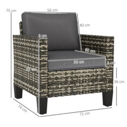 OUTSUNNY Single Rattan Chair, Garden Armchair with Cushions, Light Grey - thumbnail 3