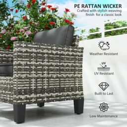 OUTSUNNY Single Rattan Chair, Garden Armchair with Cushions, Light Grey - thumbnail 4