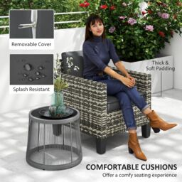 OUTSUNNY Single Rattan Chair, Garden Armchair with Cushions, Light Grey - thumbnail 5