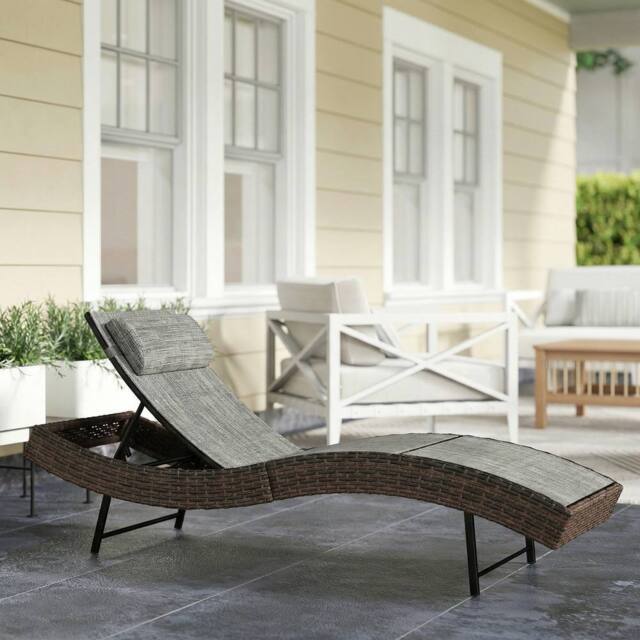 OUTSUNNY Rattan Sun Lounger with 5 Position Back, Texteline Seat, Brown - Size: 190 cm x 60 cm