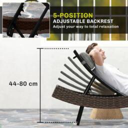 OUTSUNNY Rattan Sun Lounger with 5 Position Back, Texteline Seat, Brown - Size: 190 cm x 60 cm - thumbnail 6