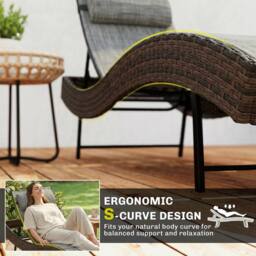 OUTSUNNY Rattan Sun Lounger with 5 Position Back, Texteline Seat, Brown - Size: 190 cm x 60 cm - thumbnail 4