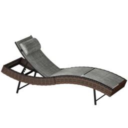 OUTSUNNY Rattan Sun Lounger with 5 Position Back, Texteline Seat, Brown - Size: 190 cm x 60 cm - thumbnail 2
