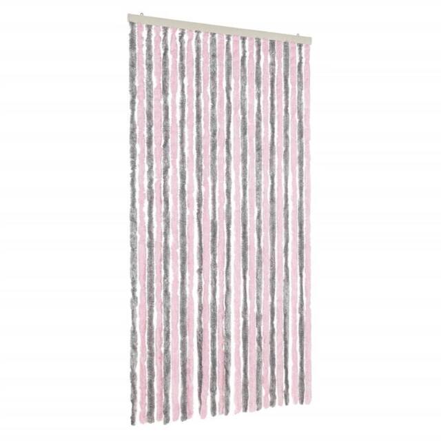 Berkfield Home Fly Curtain Silver Grey & Pink 100x220 cm Chenille - image 1