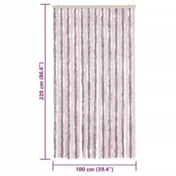 Berkfield Home Fly Curtain Silver Grey & Pink 100x220 cm Chenille - thumbnail 7
